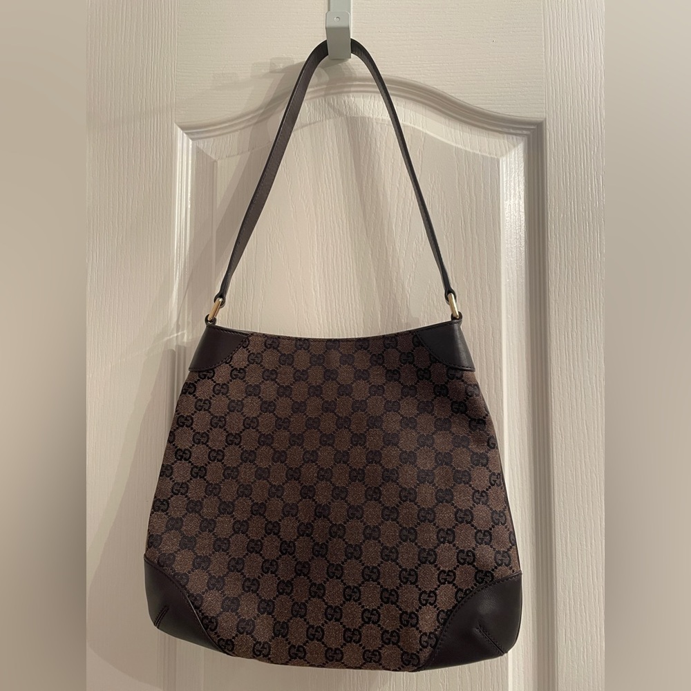 Gucci Signature Canvas Hobo Purse, Brown, Gently-Loved